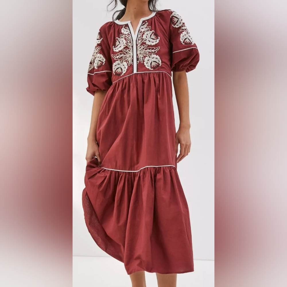 Anthropologie Gretel Embroidered Maxi Dress Womens Size XS P New Boho Fall